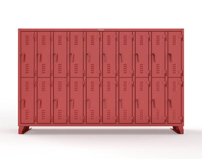 Extreme Duty 12 GA Double-Tier Locker with 20 Compartments, Louvered Doors, Coat Hooks - 122 in. W x 18in. D x 78 in. H - 106-18-2TSL-3001