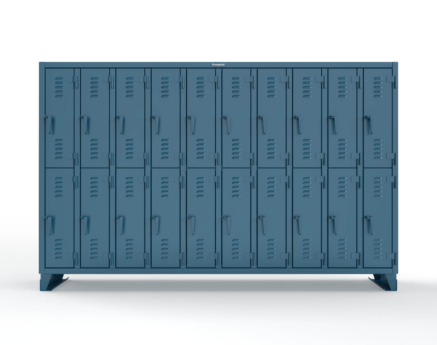 Extreme Duty 12 GA Double-Tier Locker with 20 Compartments, Louvered Doors, Coat Hooks - 122 in. W x 18in. D x 78 in. H - 106-18-2TSL-5010