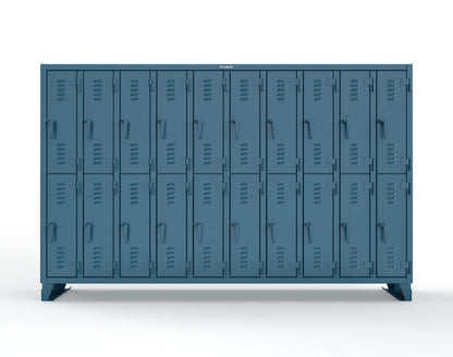 Extreme Duty 12 GA Double-Tier Locker with 20 Compartments, Louvered Doors, Coat Hooks - 122 in. W x 18in. D x 78 in. H - 106-18-2TSL-5010