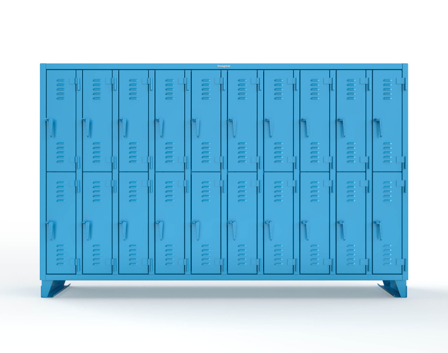 Extreme Duty 12 GA Double-Tier Locker with 20 Compartments, Louvered Doors, Coat Hooks - 122 in. W x 18in. D x 78 in. H - 106-18-2TSL-5012