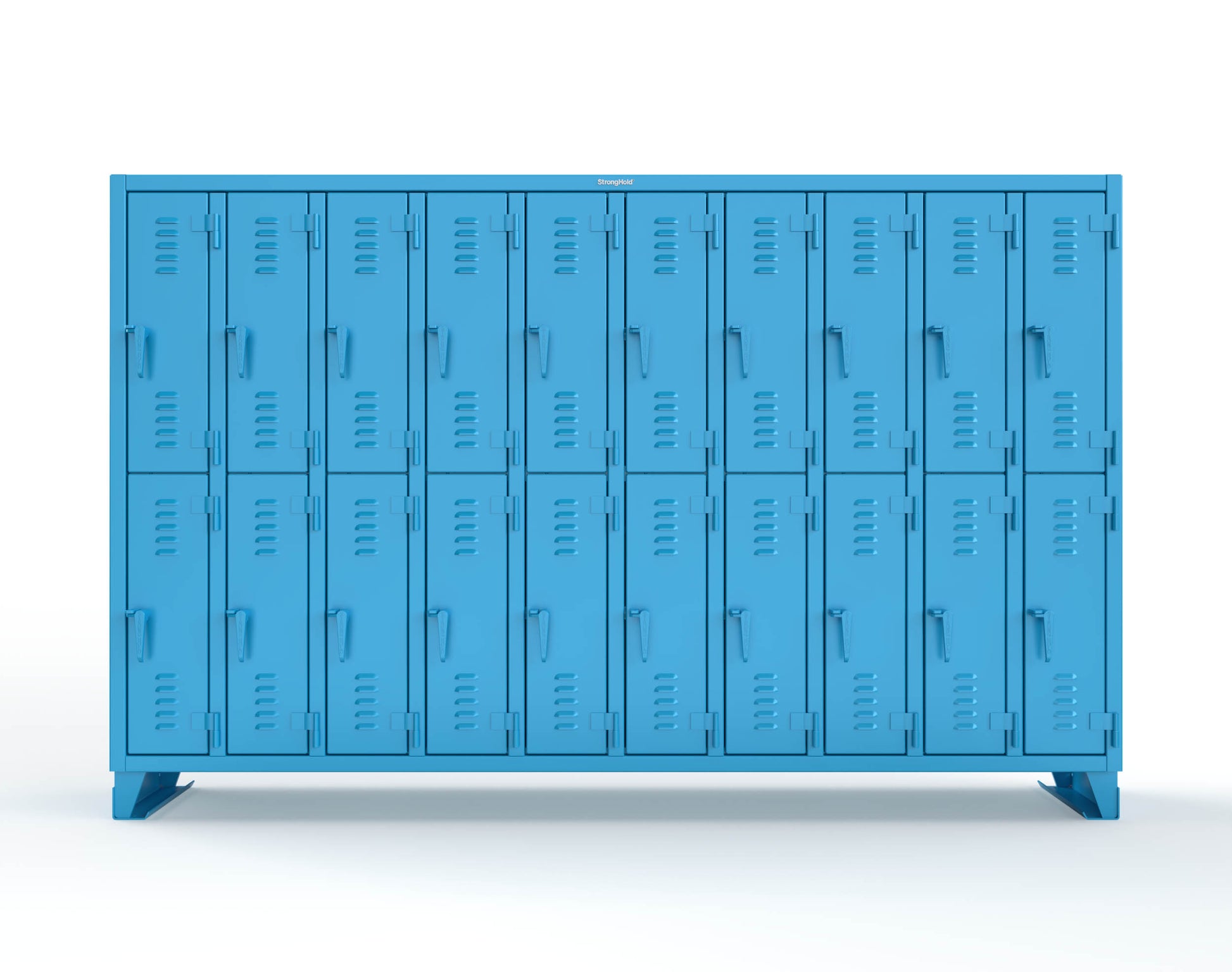 Extreme Duty 12 GA Double-Tier Locker with 20 Compartments, Louvered Doors, Coat Hooks - 122 in. W x 18in. D x 78 in. H - 106-18-2TSL-5012