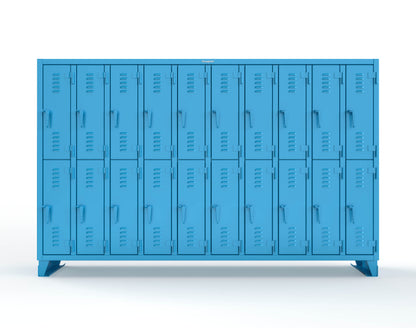 Extreme Duty 12 GA Double-Tier Locker with 20 Compartments, Louvered Doors, Coat Hooks - 122 in. W x 18in. D x 78 in. H - 106-18-2TSL-5012