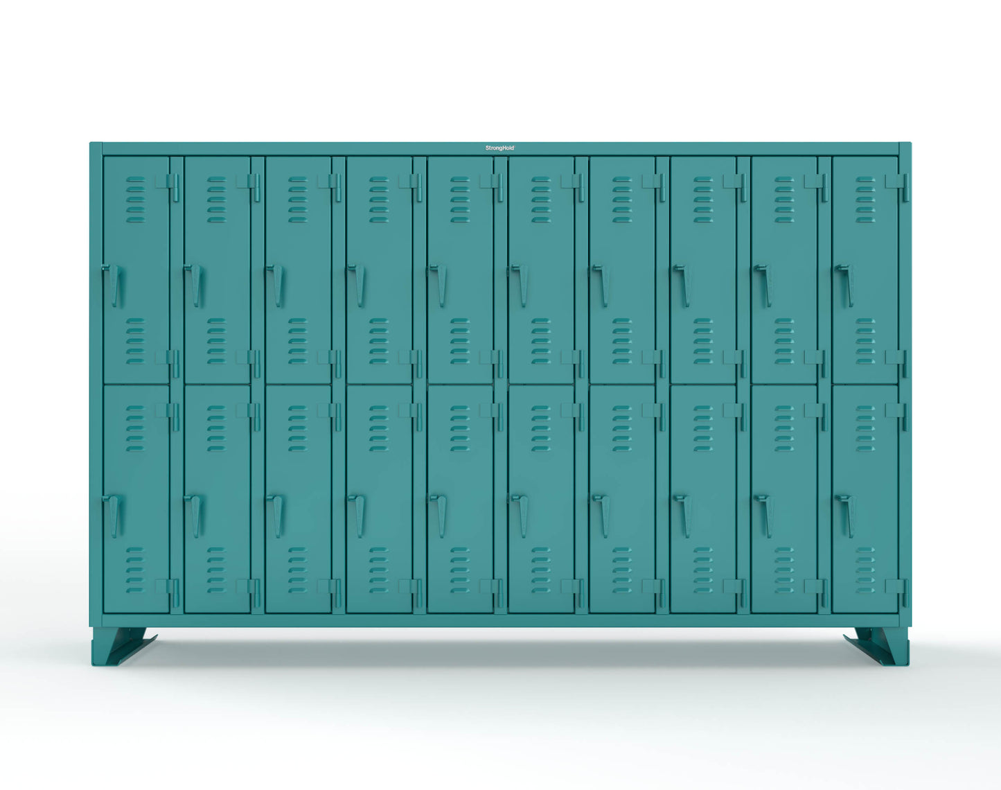Extreme Duty 12 GA Double-Tier Locker with 20 Compartments, Louvered Doors, Coat Hooks - 122 in. W x 18in. D x 78 in. H - 106-18-2TSL-5021