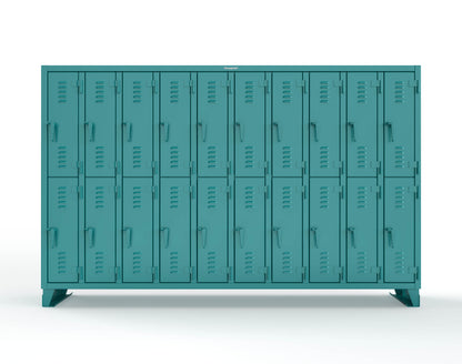 Extreme Duty 12 GA Double-Tier Locker with 20 Compartments, Louvered Doors, Coat Hooks - 122 in. W x 18in. D x 78 in. H - 106-18-2TSL-5021