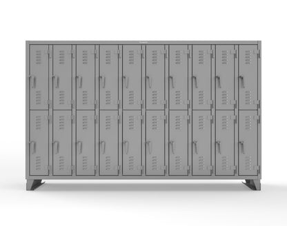 Extreme Duty 12 GA Double-Tier Locker with 20 Compartments, Louvered Doors, Coat Hooks - 122 in. W x 18in. D x 78 in. H - 106-18-2TSL-7037