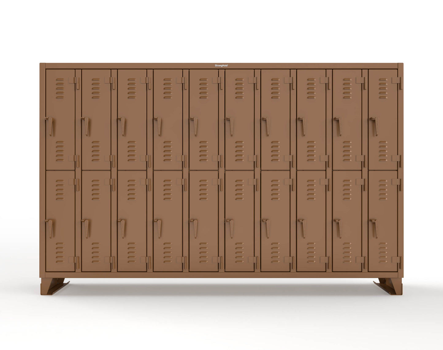 Extreme Duty 12 GA Double-Tier Locker with 20 Compartments, Louvered Doors, Coat Hooks - 122 in. W x 18in. D x 78 in. H - 106-18-2TSL-8025