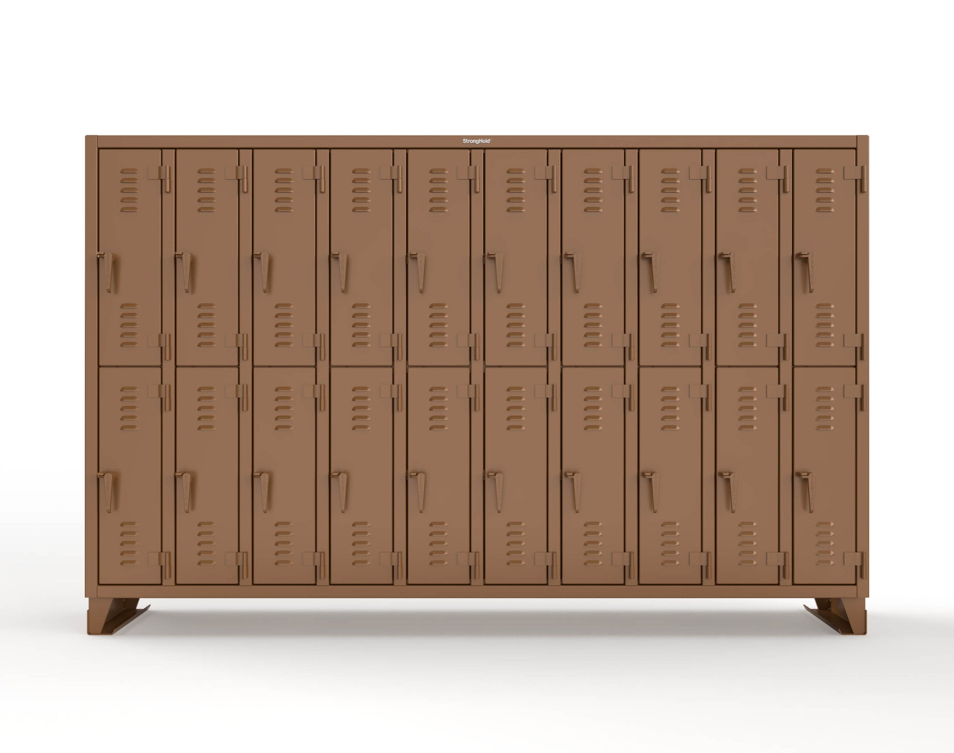 Extreme Duty 12 GA Double-Tier Locker with 20 Compartments, Louvered Doors, Coat Hooks - 122 in. W x 18in. D x 78 in. H - 106-18-2TSL-8025