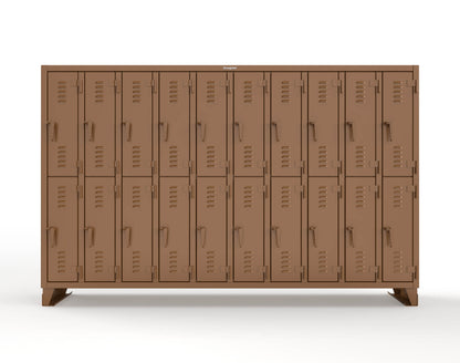 Extreme Duty 12 GA Double-Tier Locker with 20 Compartments, Louvered Doors, Coat Hooks - 122 in. W x 18in. D x 78 in. H - 106-18-2TSL-8025