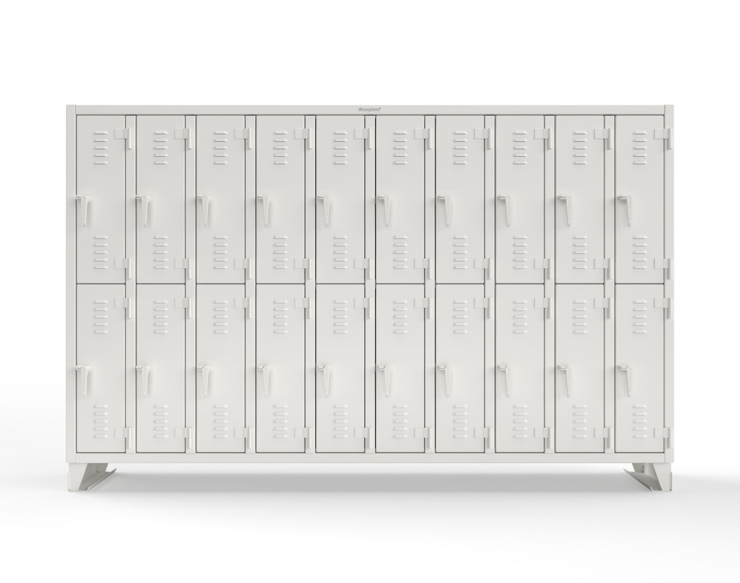 Extreme Duty 12 GA Double-Tier Locker with 20 Compartments, Louvered Doors, Coat Hooks - 122 in. W x 18in. D x 78 in. H - 106-18-2TSL-9003
