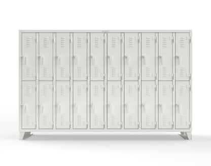 Extreme Duty 12 GA Double-Tier Locker with 20 Compartments, Louvered Doors, Coat Hooks - 122 in. W x 18in. D x 78 in. H - 106-18-2TSL-9003