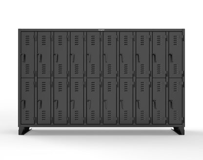 Extreme Duty 12 GA Double-Tier Locker with 20 Compartments, Louvered Doors, Coat Hooks - 122 in. W x 18in. D x 78 in. H - 106-18-2TSL-9005