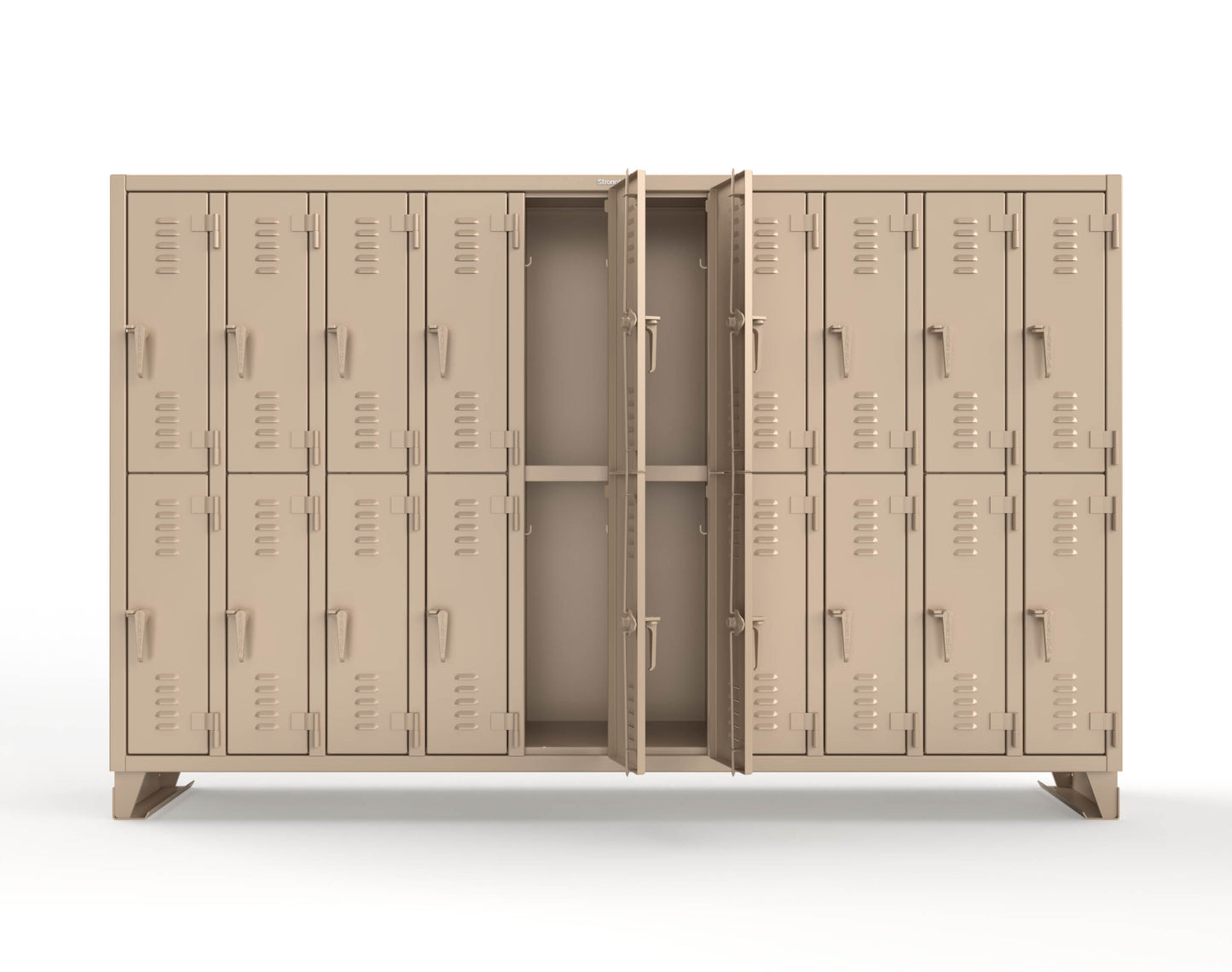 Extreme Duty 12 GA Double-Tier Locker with 20 Compartments, Louvered Doors, Coat Hooks - 122 in. W x 18in. D x 78 in. H - 106-18-2TSL-1019