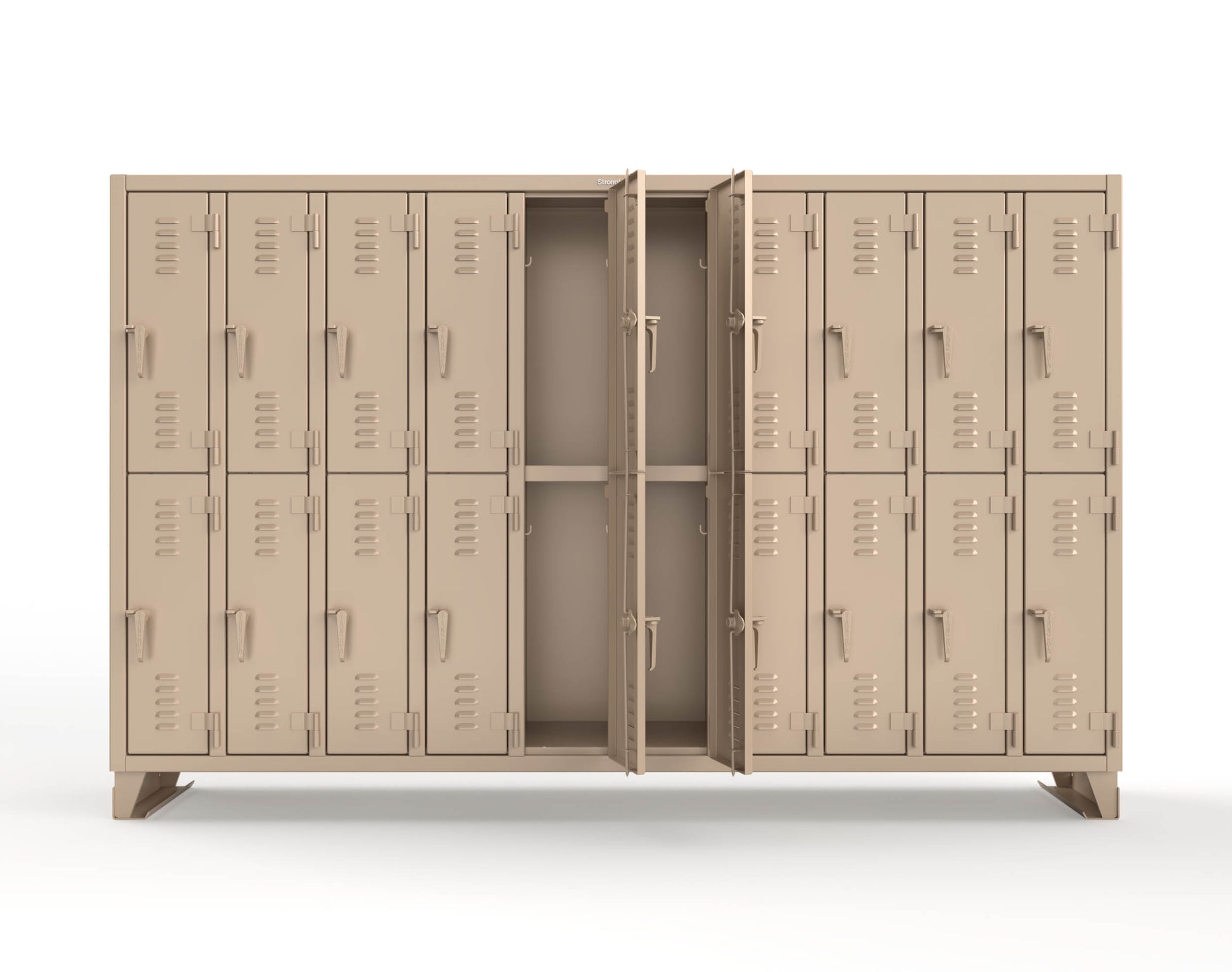 Extreme Duty 12 GA Double-Tier Locker with 20 Compartments, Louvered Doors, Coat Hooks - 122 in. W x 18in. D x 78 in. H - 106-18-2TSL-1019