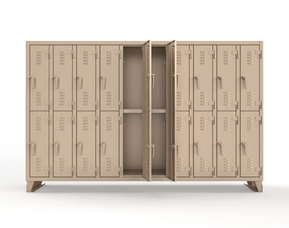 Extreme Duty 12 GA Double-Tier Locker with 20 Compartments, Louvered Doors, Coat Hooks - 122 in. W x 18in. D x 78 in. H - 106-18-2TSL-1019