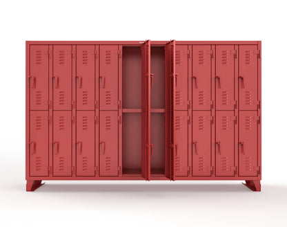 Extreme Duty 12 GA Double-Tier Locker with 20 Compartments, Louvered Doors, Coat Hooks - 122 in. W x 18in. D x 78 in. H - 106-18-2TSL-3001
