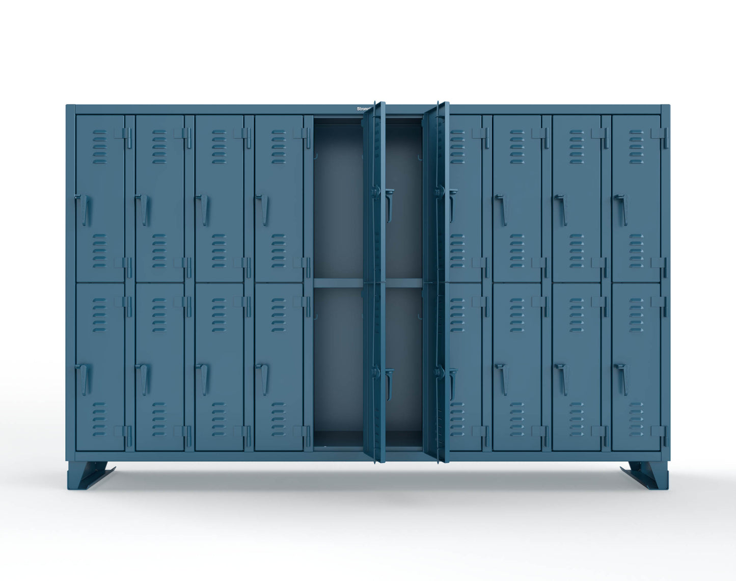Extreme Duty 12 GA Double-Tier Locker with 20 Compartments, Louvered Doors, Coat Hooks - 122 in. W x 18in. D x 78 in. H - 106-18-2TSL-5010