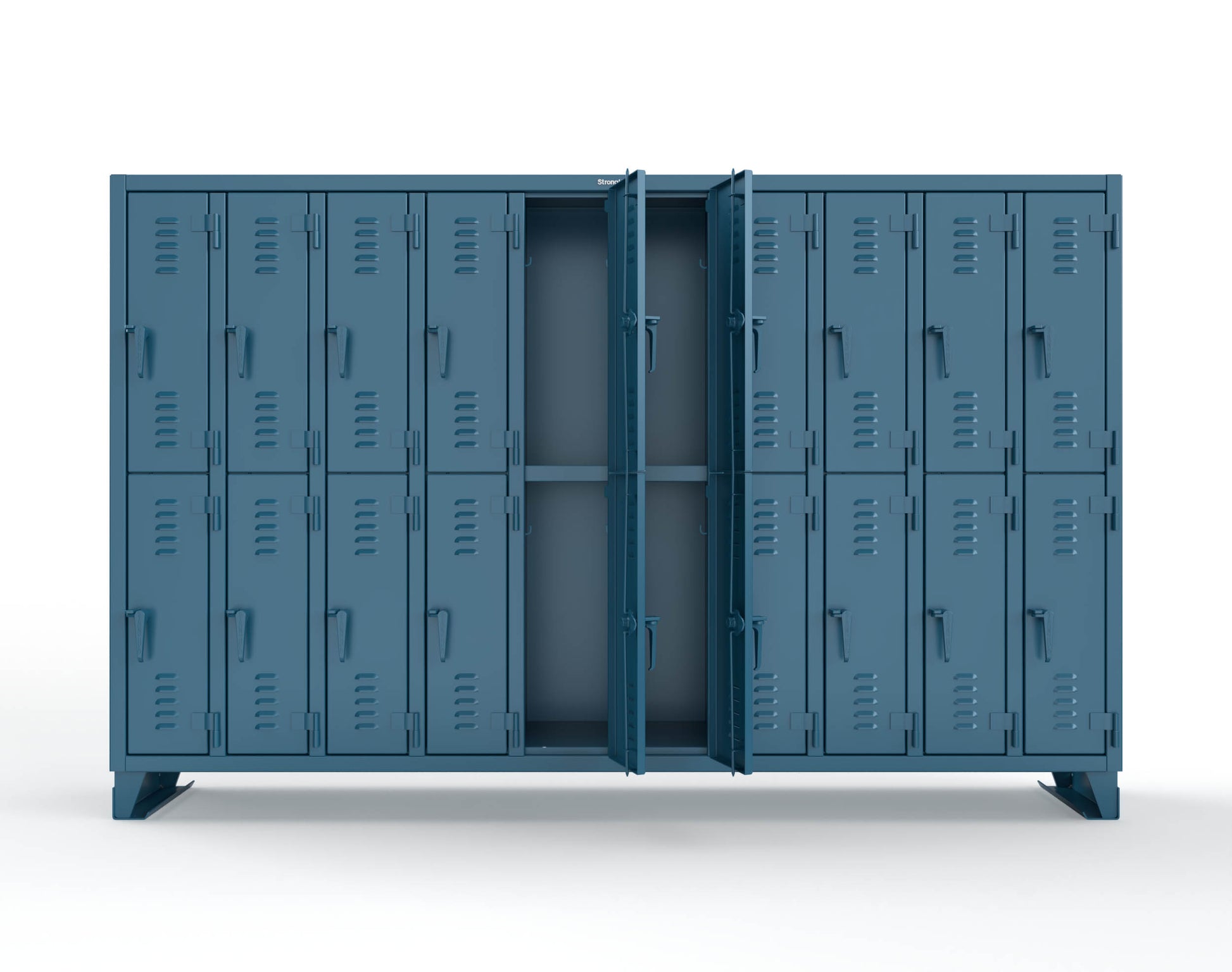 Extreme Duty 12 GA Double-Tier Locker with 20 Compartments, Louvered Doors, Coat Hooks - 122 in. W x 18in. D x 78 in. H - 106-18-2TSL-5010