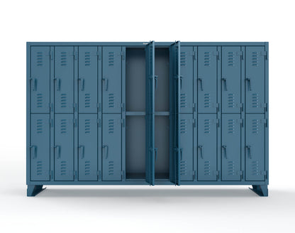 Extreme Duty 12 GA Double-Tier Locker with 20 Compartments, Louvered Doors, Coat Hooks - 122 in. W x 18in. D x 78 in. H - 106-18-2TSL-5010