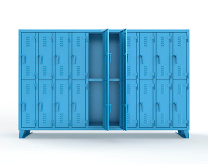 Extreme Duty 12 GA Double-Tier Locker with 20 Compartments, Louvered Doors, Coat Hooks - 122 in. W x 18in. D x 78 in. H - 106-18-2TSL-5012