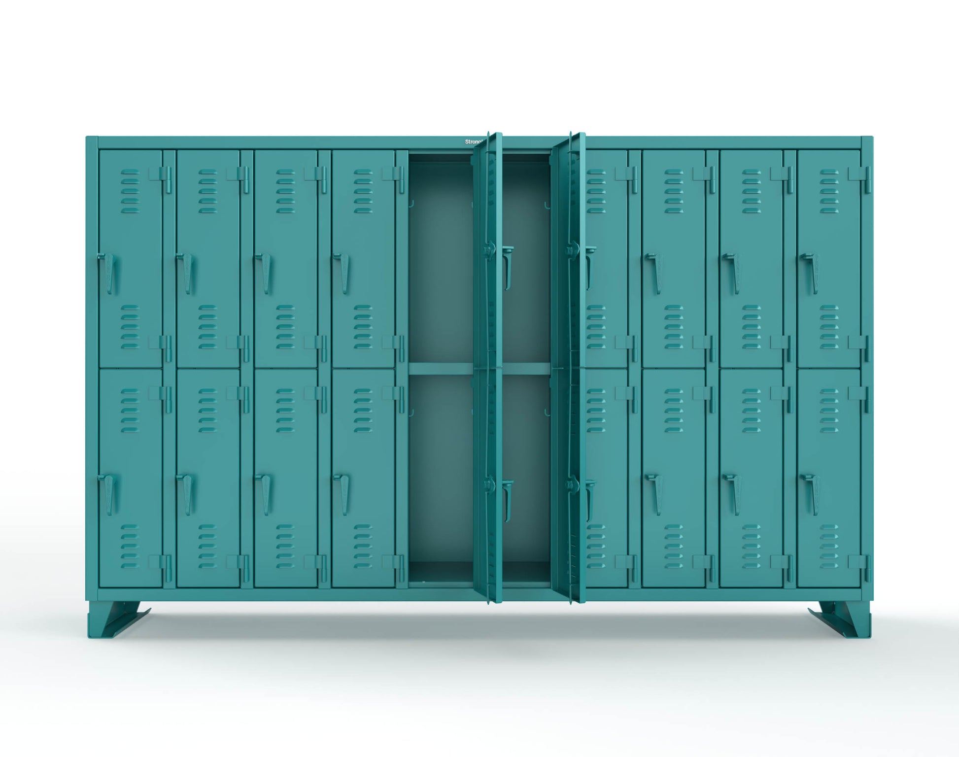 Extreme Duty 12 GA Double-Tier Locker with 20 Compartments, Louvered Doors, Coat Hooks - 122 in. W x 18in. D x 78 in. H - 106-18-2TSL-5021