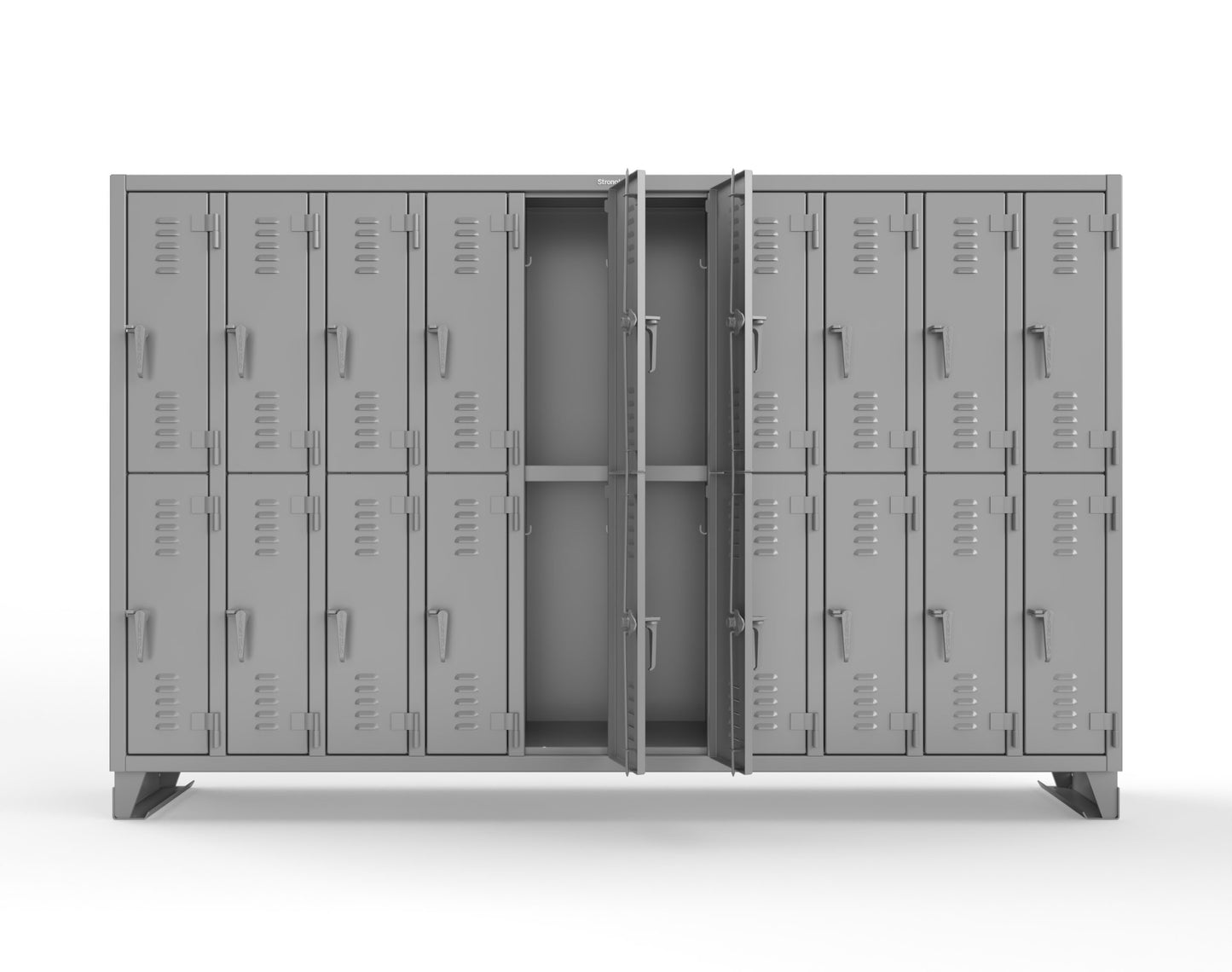 Extreme Duty 12 GA Double-Tier Locker with 20 Compartments, Louvered Doors, Coat Hooks - 122 in. W x 18in. D x 78 in. H - 106-18-2TSL-7037