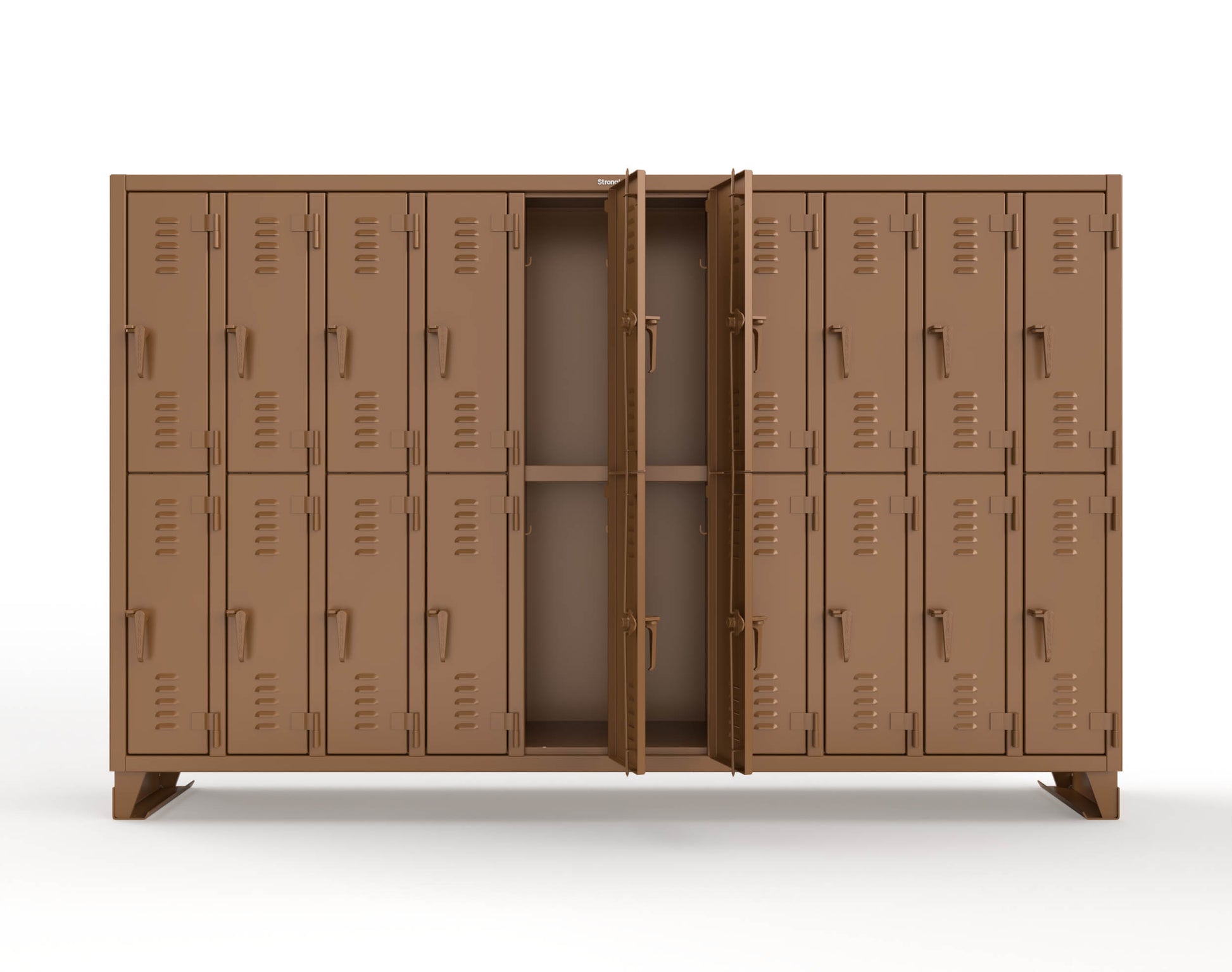 Extreme Duty 12 GA Double-Tier Locker with 20 Compartments, Louvered Doors, Coat Hooks - 122 in. W x 18in. D x 78 in. H - 106-18-2TSL-8025