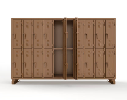 Extreme Duty 12 GA Double-Tier Locker with 20 Compartments, Louvered Doors, Coat Hooks - 122 in. W x 18in. D x 78 in. H - 106-18-2TSL-8025
