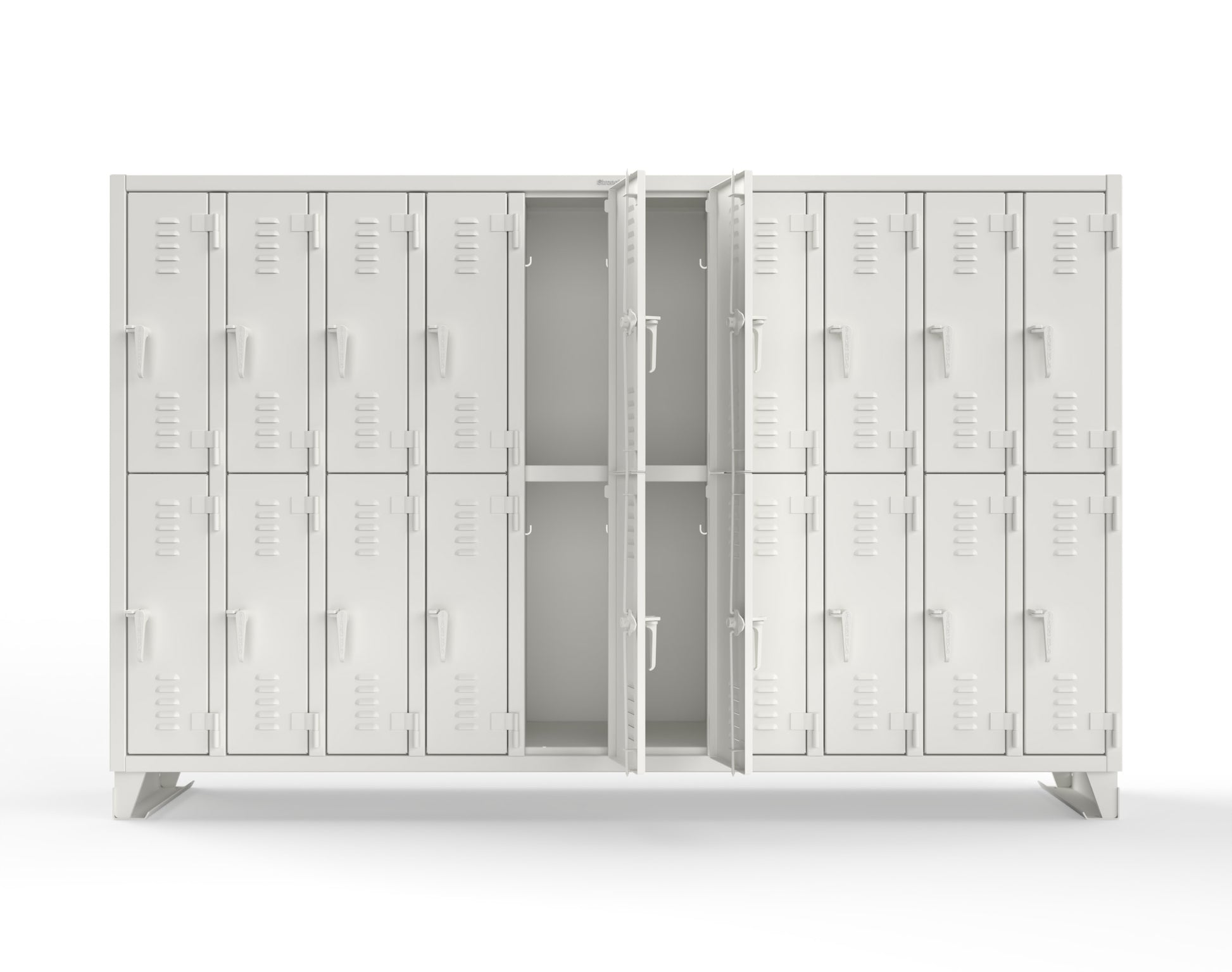Extreme Duty 12 GA Double-Tier Locker with 20 Compartments, Louvered Doors, Coat Hooks - 122 in. W x 18in. D x 78 in. H - 106-18-2TSL-9003