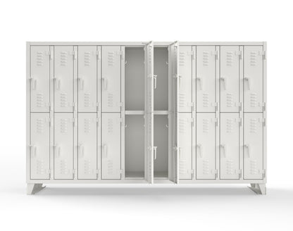 Extreme Duty 12 GA Double-Tier Locker with 20 Compartments, Louvered Doors, Coat Hooks - 122 in. W x 18in. D x 78 in. H - 106-18-2TSL-9003