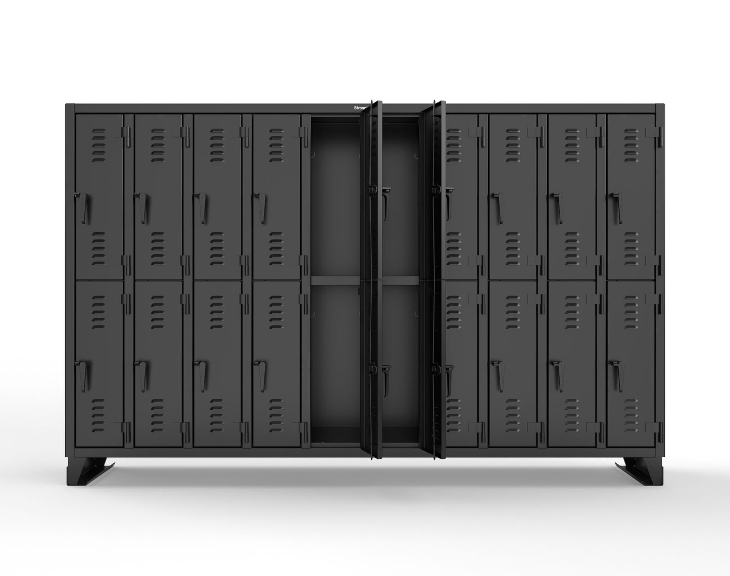 Extreme Duty 12 GA Double-Tier Locker with 20 Compartments, Louvered Doors, Coat Hooks - 122 in. W x 18in. D x 78 in. H - 106-18-2TSL-9005