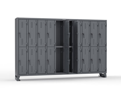 Extreme Duty 12 GA Double-Tier Locker with 20 Compartments, Louvered Doors, Coat Hooks - 122 in. W x 18in. D x 78 in. H - 106-18-2TSL-7024