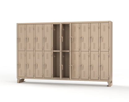 Extreme Duty 12 GA Double-Tier Locker with 20 Compartments, Louvered Doors, Coat Hooks - 122 in. W x 18in. D x 78 in. H - 106-18-2TSL-1019