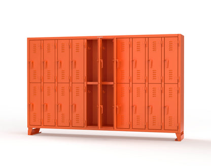 Extreme Duty 12 GA Double-Tier Locker with 20 Compartments, Louvered Doors, Coat Hooks - 122 in. W x 18in. D x 78 in. H - 106-18-2TSL-2004