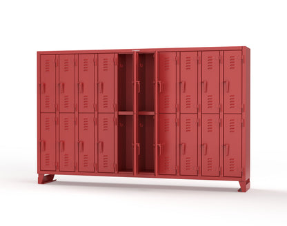 Extreme Duty 12 GA Double-Tier Locker with 20 Compartments, Louvered Doors, Coat Hooks - 122 in. W x 18in. D x 78 in. H - 106-18-2TSL-3001