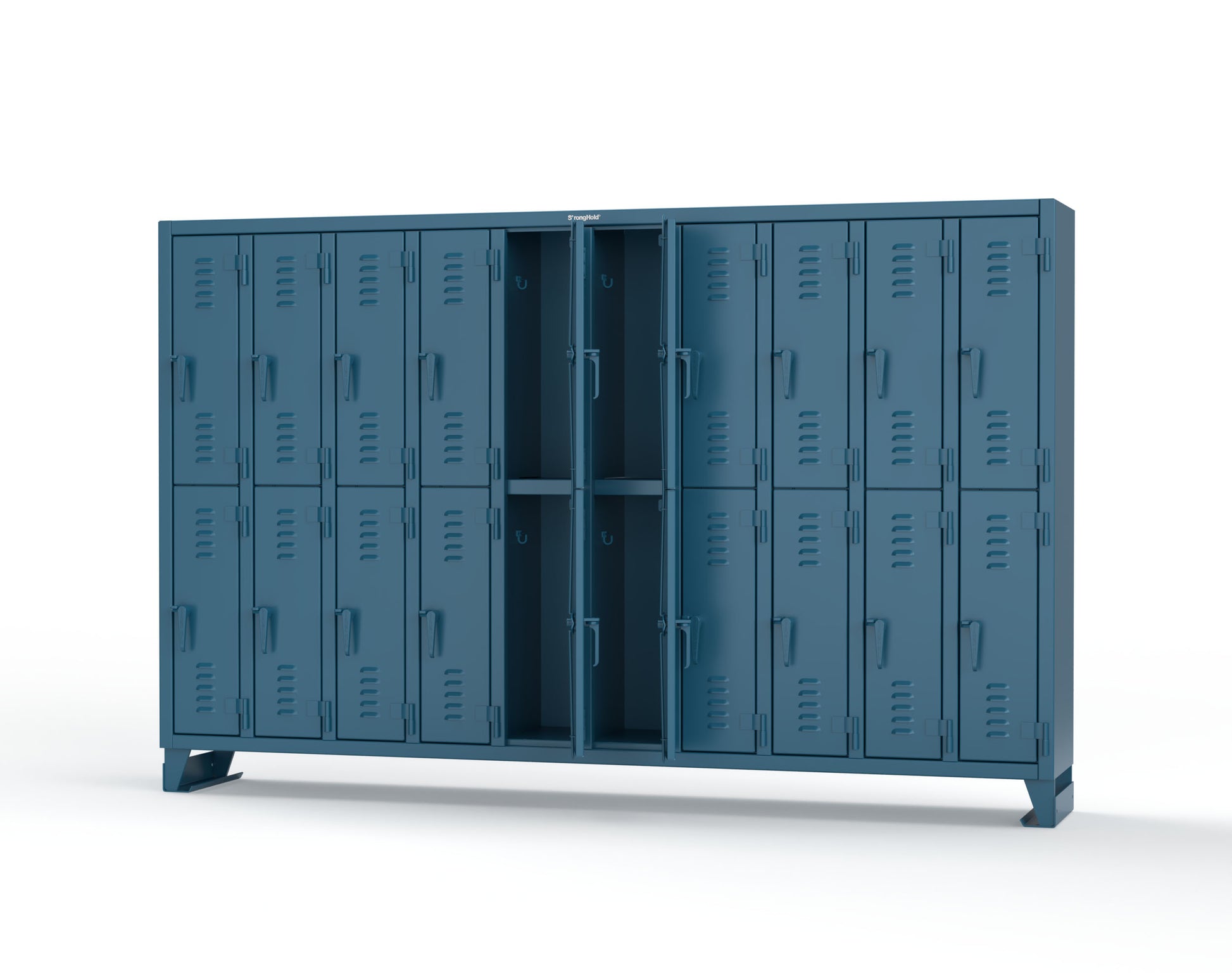 Extreme Duty 12 GA Double-Tier Locker with 20 Compartments, Louvered Doors, Coat Hooks - 122 in. W x 18in. D x 78 in. H - 106-18-2TSL-5010