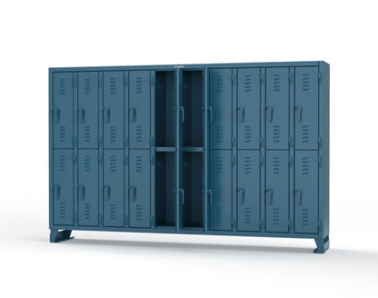 Extreme Duty 12 GA Double-Tier Locker with 20 Compartments, Louvered Doors, Coat Hooks - 122 in. W x 18in. D x 78 in. H - 106-18-2TSL-5010