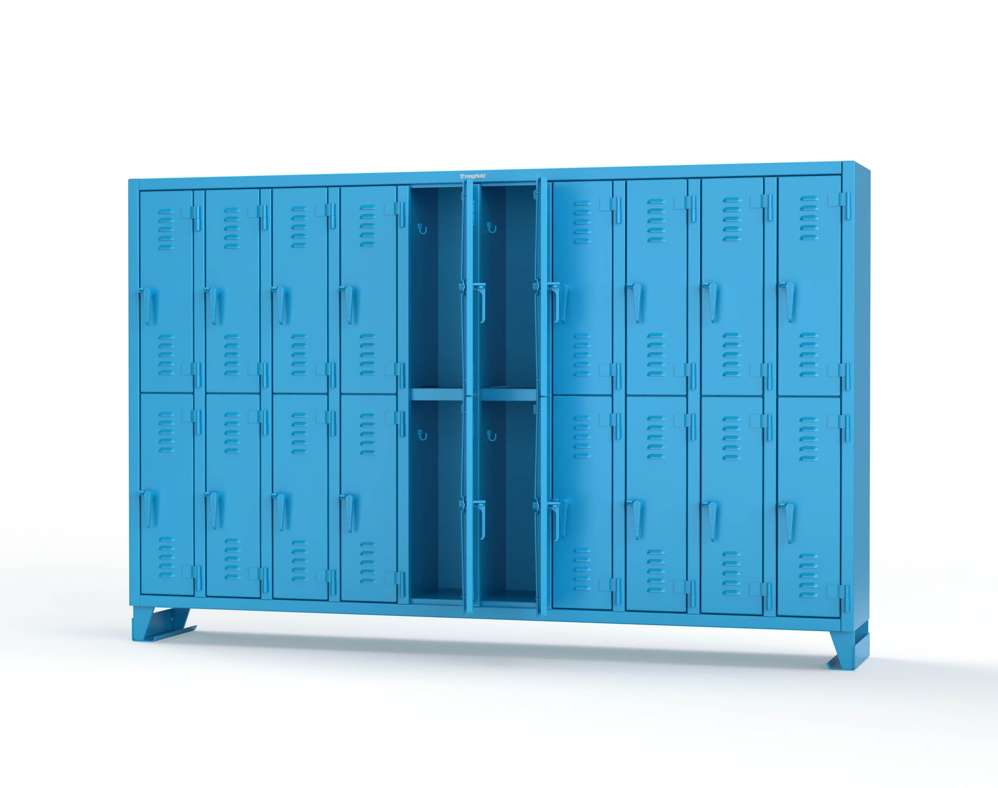 Extreme Duty 12 GA Double-Tier Locker with 20 Compartments, Louvered Doors, Coat Hooks - 122 in. W x 18in. D x 78 in. H - 106-18-2TSL-5012