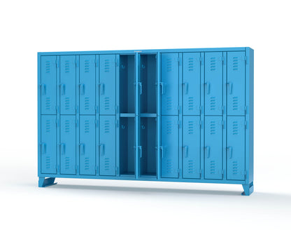 Extreme Duty 12 GA Double-Tier Locker with 20 Compartments, Louvered Doors, Coat Hooks - 122 in. W x 18in. D x 78 in. H - 106-18-2TSL-5012
