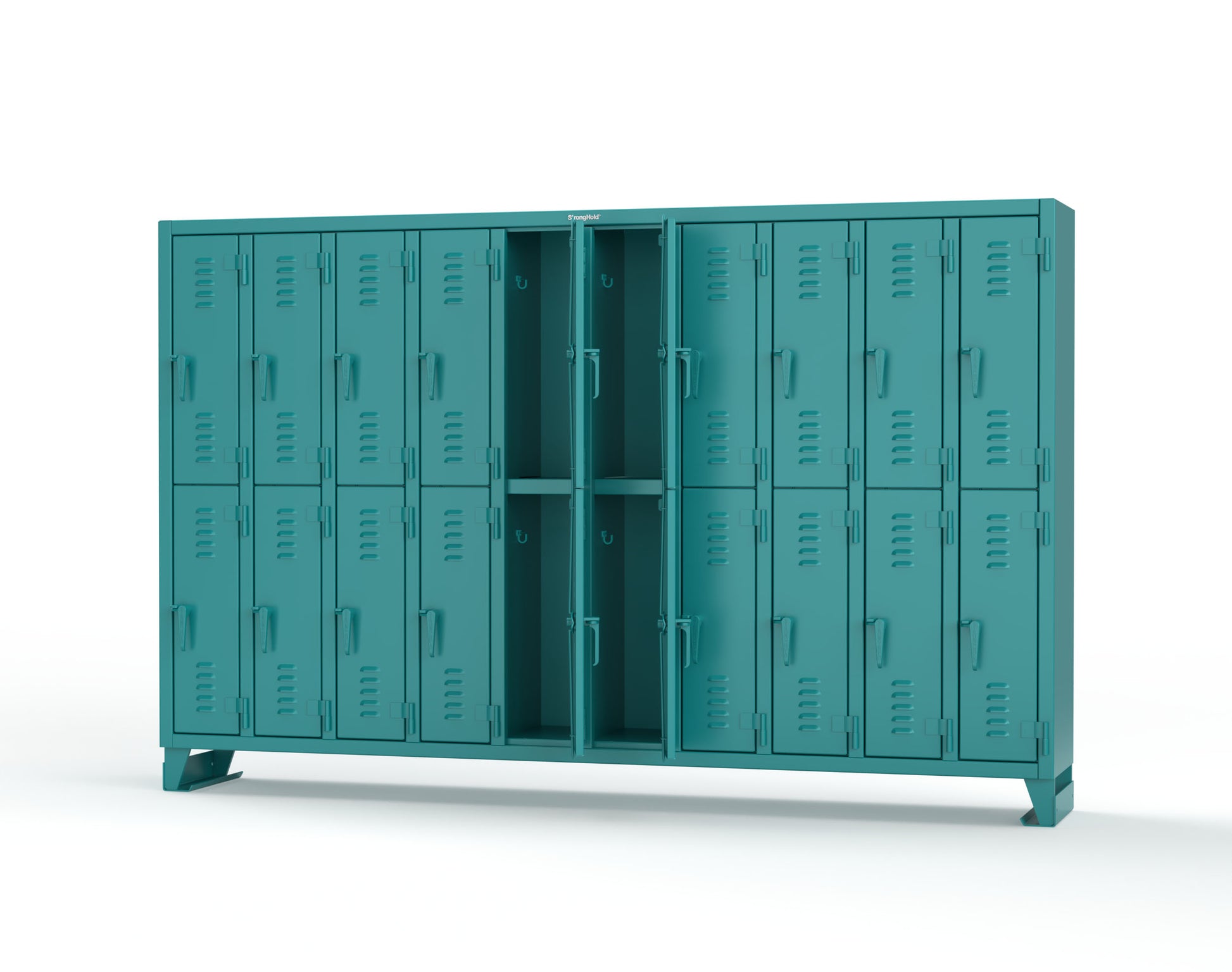 Extreme Duty 12 GA Double-Tier Locker with 20 Compartments, Louvered Doors, Coat Hooks - 122 in. W x 18in. D x 78 in. H - 106-18-2TSL-5021