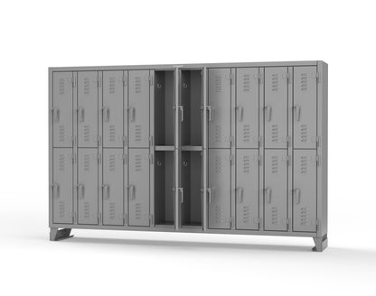 Extreme Duty 12 GA Double-Tier Locker with 20 Compartments, Louvered Doors, Coat Hooks - 122 in. W x 18in. D x 78 in. H - 106-18-2TSL-7037