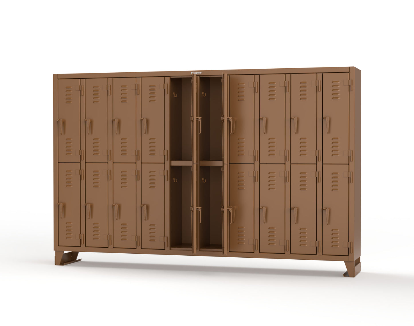 Extreme Duty 12 GA Double-Tier Locker with 20 Compartments, Louvered Doors, Coat Hooks - 122 in. W x 18in. D x 78 in. H - 106-18-2TSL-8025
