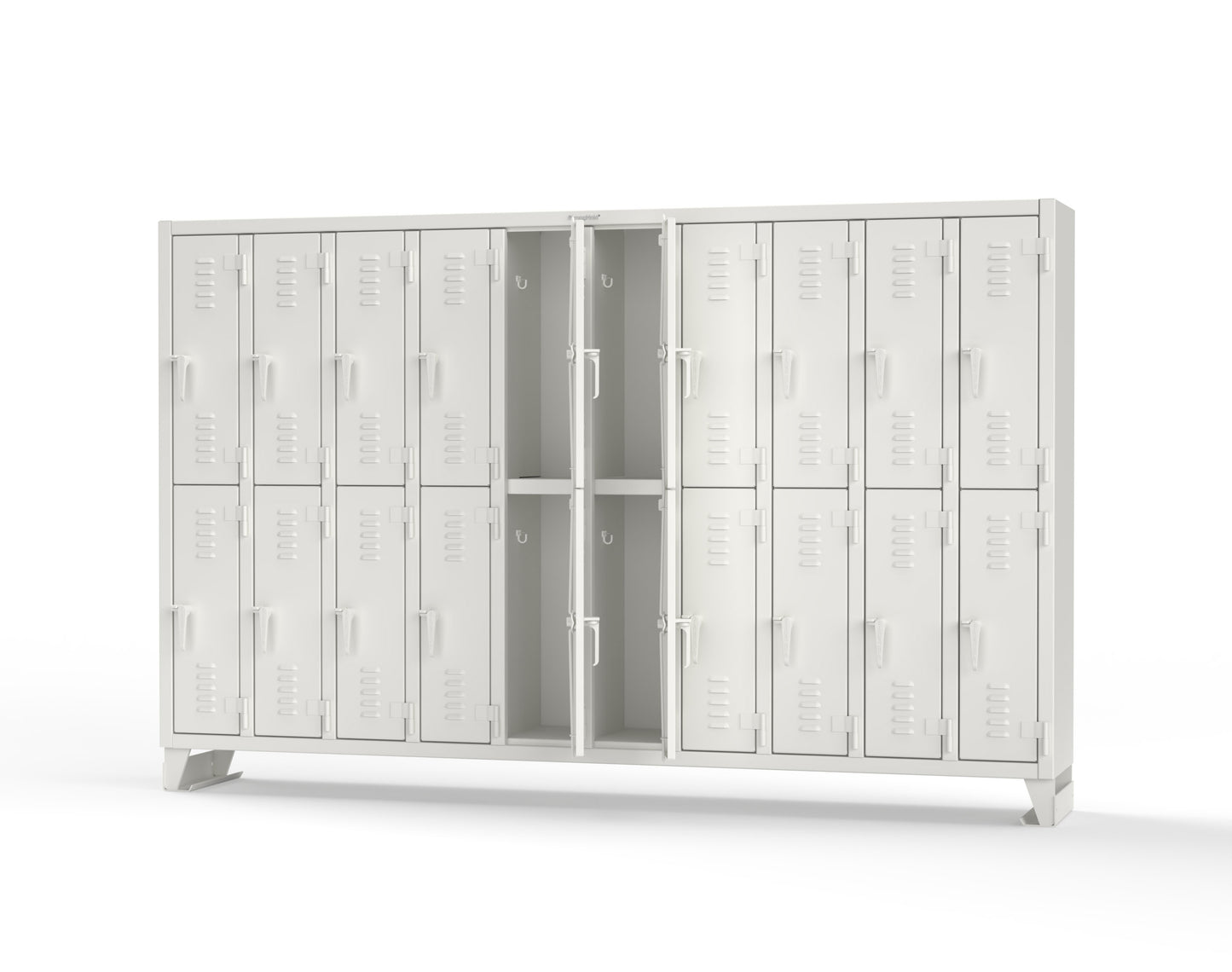 Extreme Duty 12 GA Double-Tier Locker with 20 Compartments, Louvered Doors, Coat Hooks - 122 in. W x 18in. D x 78 in. H - 106-18-2TSL-9003