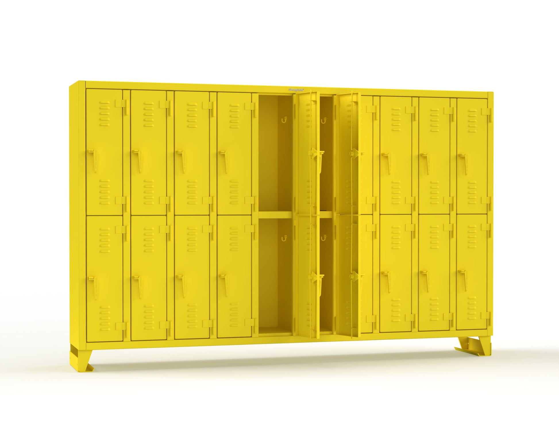 Extreme Duty 12 GA Double-Tier Locker with 20 Compartments, Louvered Doors, Coat Hooks - 122 in. W x 18in. D x 78 in. H - 106-18-2TSL-1023