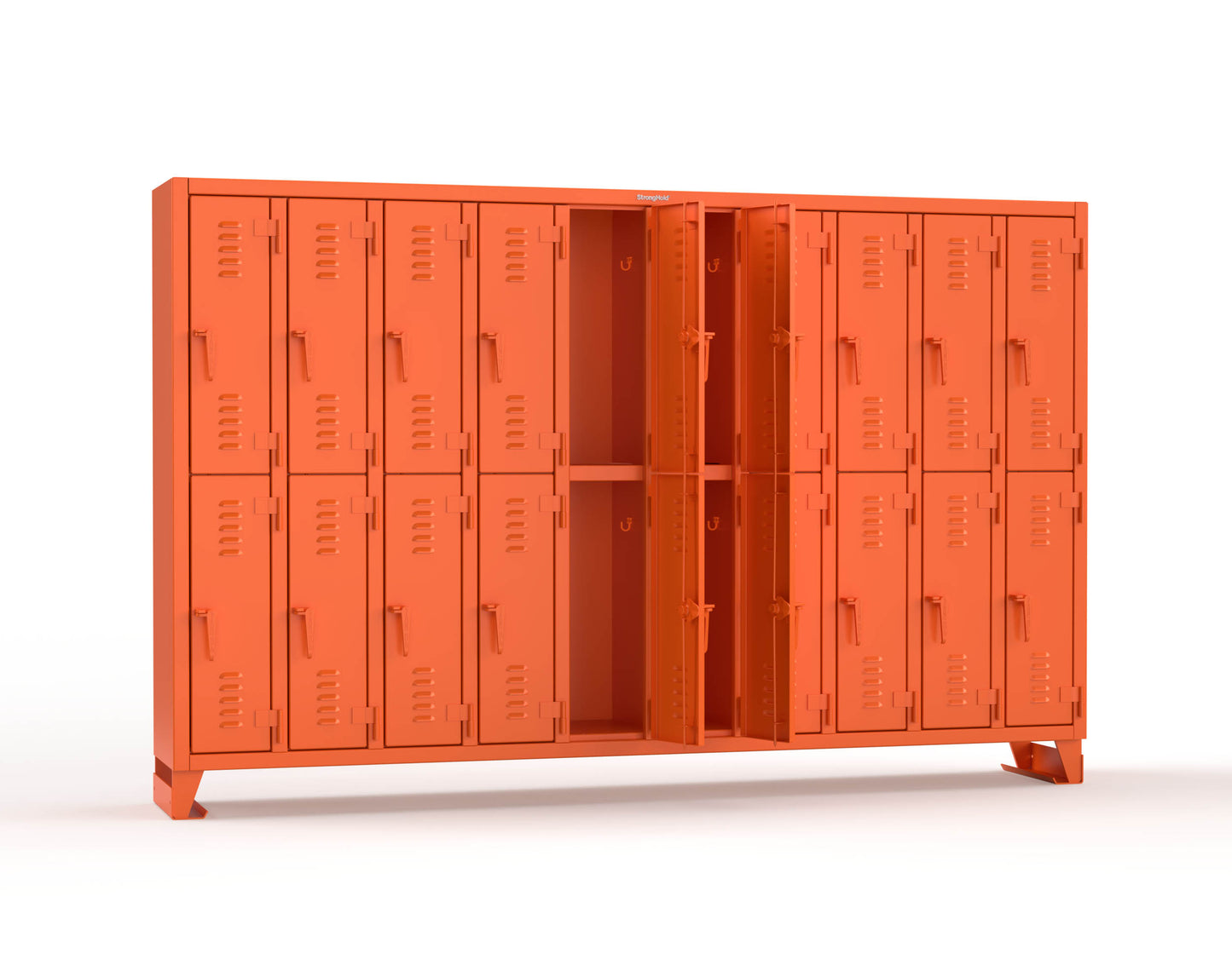 Extreme Duty 12 GA Double-Tier Locker with 20 Compartments, Louvered Doors, Coat Hooks - 122 in. W x 18in. D x 78 in. H - 106-18-2TSL-2004