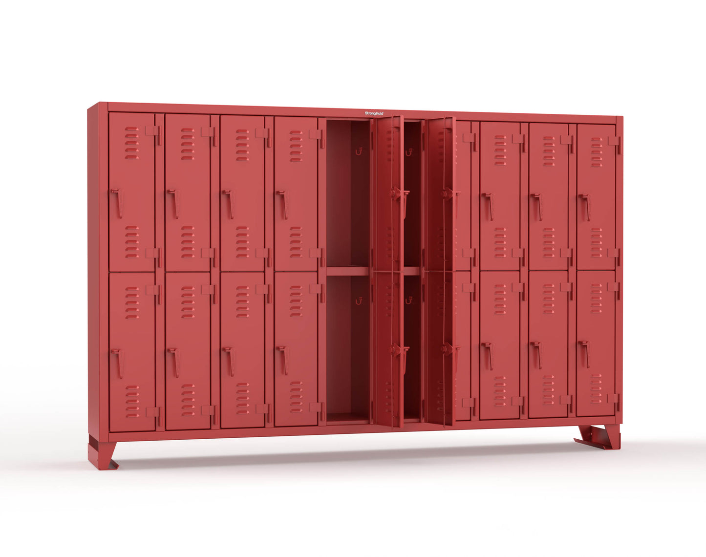 Extreme Duty 12 GA Double-Tier Locker with 20 Compartments, Louvered Doors, Coat Hooks - 122 in. W x 18in. D x 78 in. H - 106-18-2TSL-3001