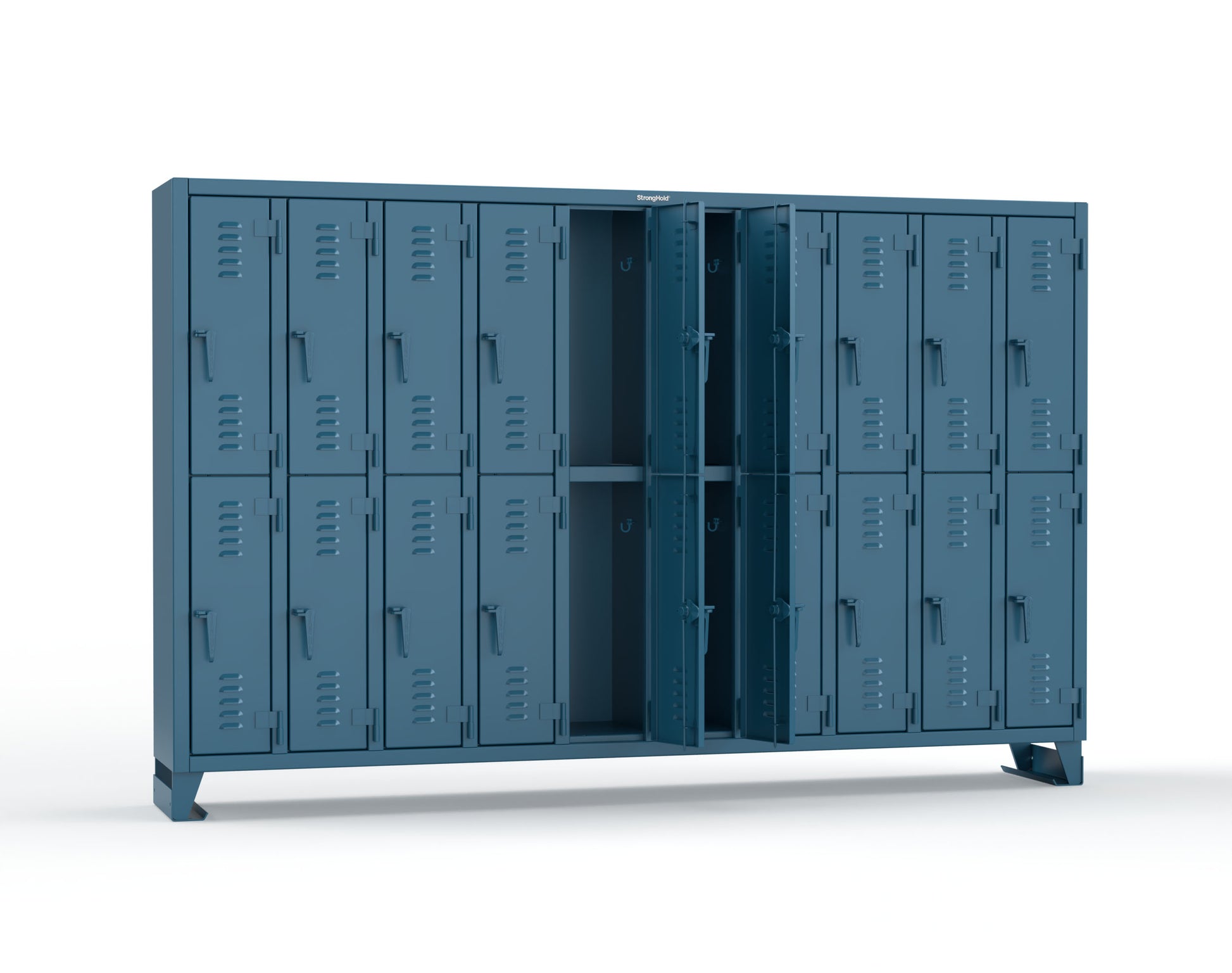 Extreme Duty 12 GA Double-Tier Locker with 20 Compartments, Louvered Doors, Coat Hooks - 122 in. W x 18in. D x 78 in. H - 106-18-2TSL-5010