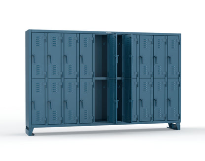 Extreme Duty 12 GA Double-Tier Locker with 20 Compartments, Louvered Doors, Coat Hooks - 122 in. W x 18in. D x 78 in. H - 106-18-2TSL-5010