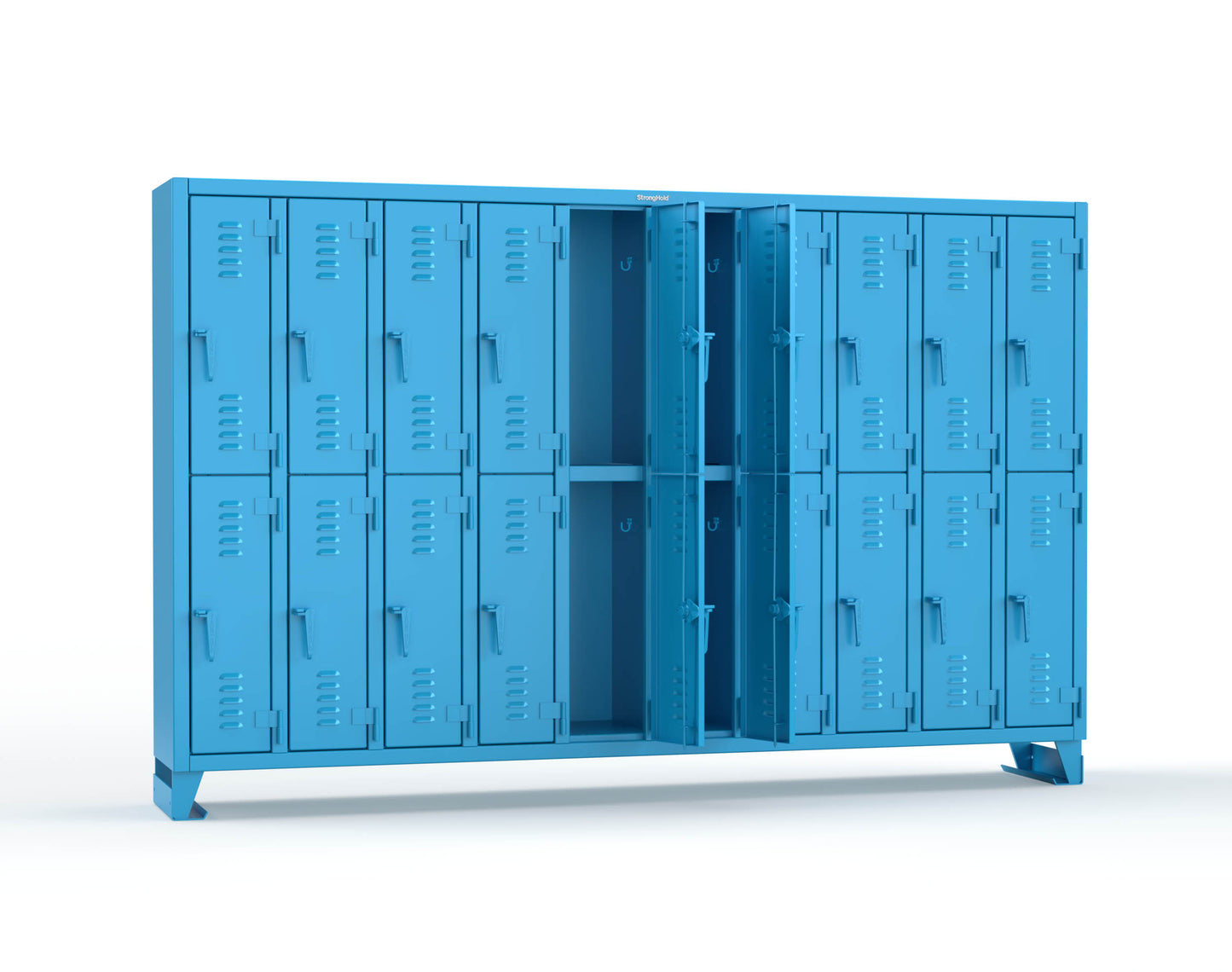Extreme Duty 12 GA Double-Tier Locker with 20 Compartments, Louvered Doors, Coat Hooks - 122 in. W x 18in. D x 78 in. H - 106-18-2TSL-5012