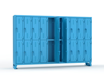 Extreme Duty 12 GA Double-Tier Locker with 20 Compartments, Louvered Doors, Coat Hooks - 122 in. W x 18in. D x 78 in. H - 106-18-2TSL-5012