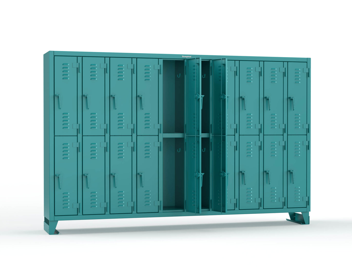 Extreme Duty 12 GA Double-Tier Locker with 20 Compartments, Louvered Doors, Coat Hooks - 122 in. W x 18in. D x 78 in. H - 106-18-2TSL-5021
